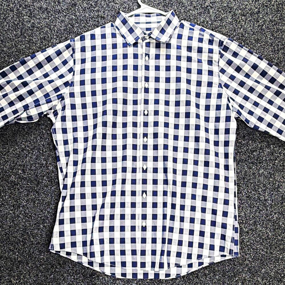 Nordstrom Rack Trim Fit Blue/White Check Dress Shirt 17.5 36/37